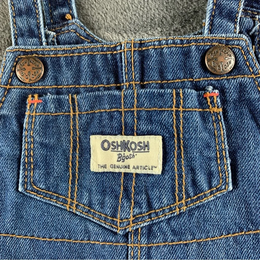 Oshkosh Vintage Romper Denim Bib Top With Floral Ruffle‎ Skirt Size 12 Months